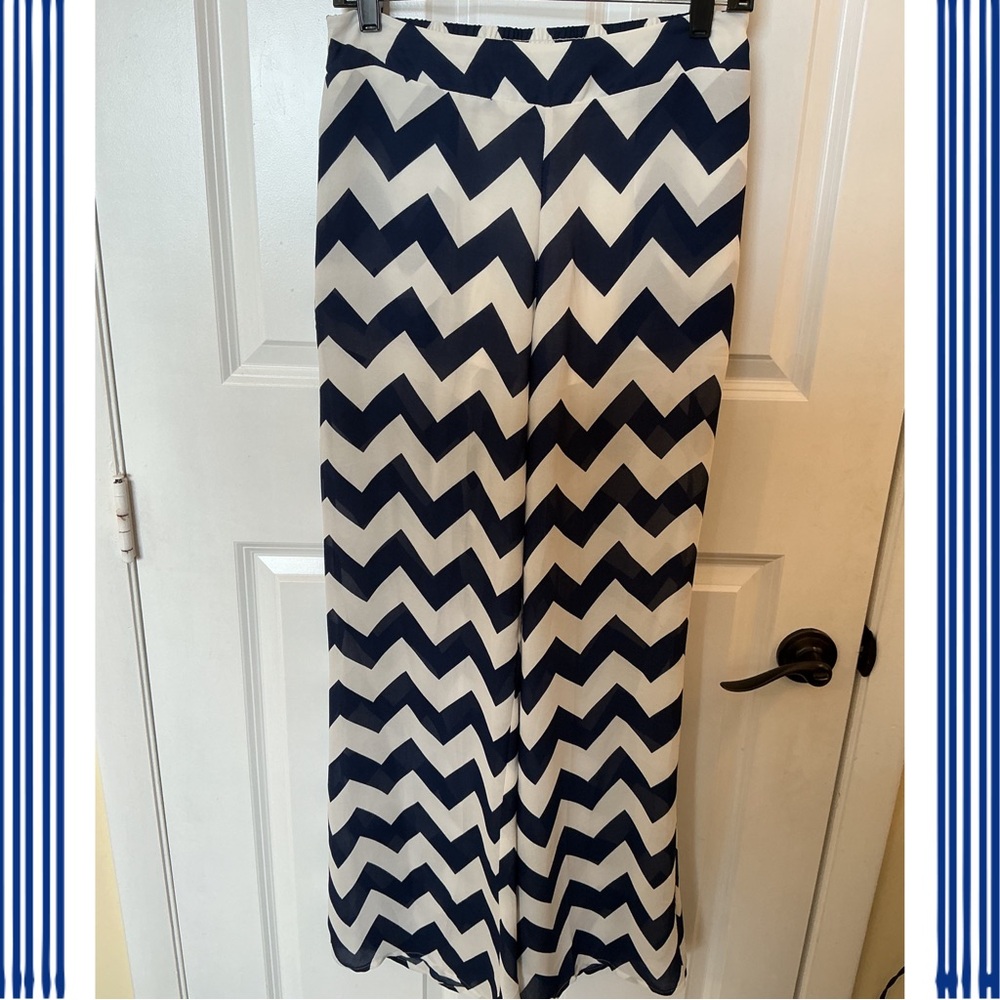 CALS Navy and White Chevron Palazzo Pants
